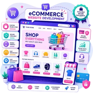 Professional eCommerce website development services by Singh Softech featuring secure online stores, mobile-friendly design, payment gateway integration, SEO optimization, and scalable eCommerce solutions.