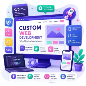 Custom website development services by Singh Softech in Ghaziabad featuring responsive web design, SEO-friendly websites, WordPress development, and business growth solutions.